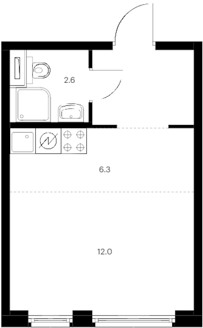 Квартира студия 24.9 м², 1/15 эт., ЖК «Заречный парк»